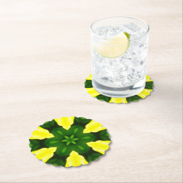 ABSTRACT YELLOW AND GREEN DRAWING. SAMER BRASIL. 3 KARTONNEN ONDERZETTERS