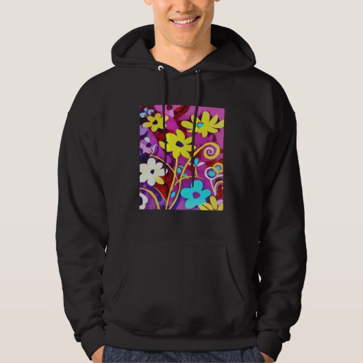 Abstract Yellow Flowers On Viva Magenta Hoodie (Voorkant)