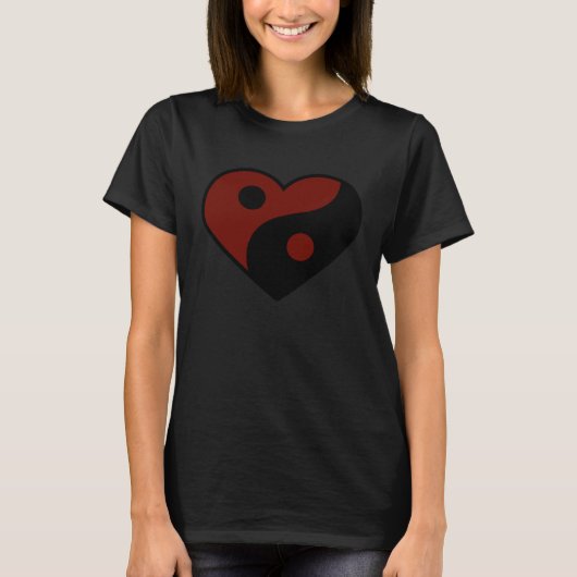 ABSTRACT YIN YANG BLACK AND DARK RED PEACE SYMBOL T-SHIRT (Voorkant)