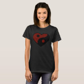ABSTRACT YIN YANG BLACK AND DARK RED PEACE SYMBOL T-SHIRT (Voorkant volledig)