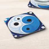 Abstract Yin Yang: Modernist Blauw & Wit Bier Onderzetter (Linkerzijde)