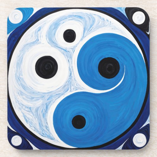Abstract Yin Yang: Modernist Blauw & Wit Bier Onderzetter (Voorkant)