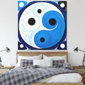 Abstract Yin Yang: Modernist Blauw & Wit Canvas Afdruk (Insitu (Slaapkamer))
