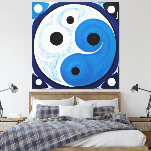 Abstract Yin Yang: Modernist Blauw & Wit Canvas Afdruk (Insitu (Slaapkamer))