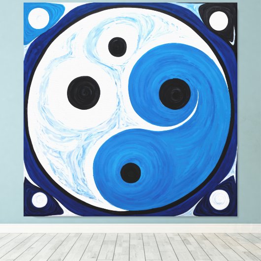 Abstract Yin Yang: Modernist Blauw & Wit Canvas Afdruk (Insitu (Houten vloer))