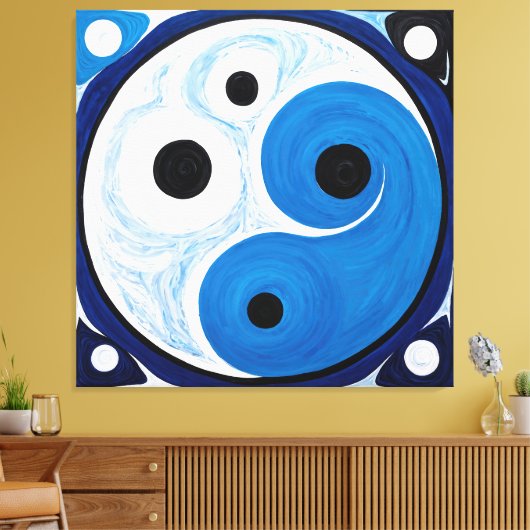 Abstract Yin Yang: Modernist Blauw & Wit Canvas Afdruk (Insitu (Woonkamer))