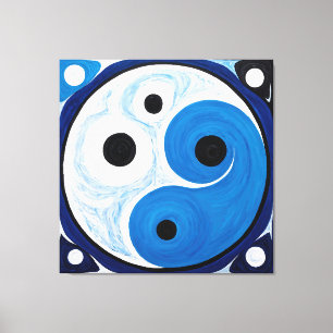 Abstract Yin Yang: Modernist Blauw & Wit Canvas Afdruk