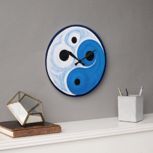 Abstract Yin Yang: Modernist Blauw & Wit Grote Klok
