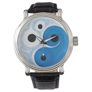 Abstract Yin Yang: Modernist Blauw & Wit Horloge