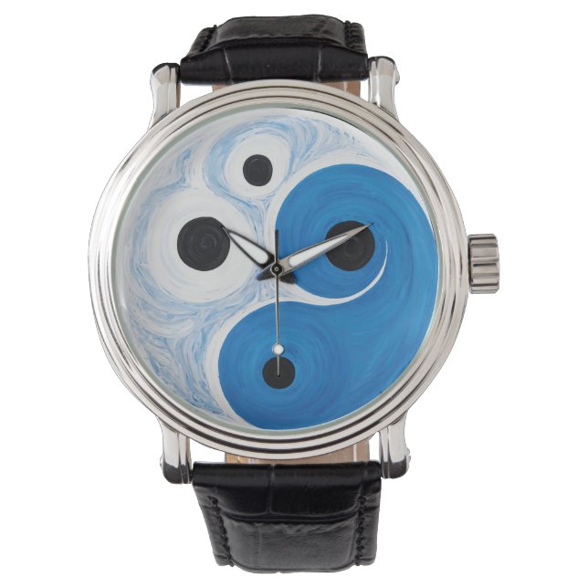 Abstract Yin Yang: Modernist Blauw & Wit Horloge (Voorkant)