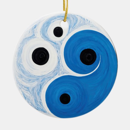 Abstract Yin Yang: Modernist Blauw & Wit Keramisch Ornament (Voorkant)