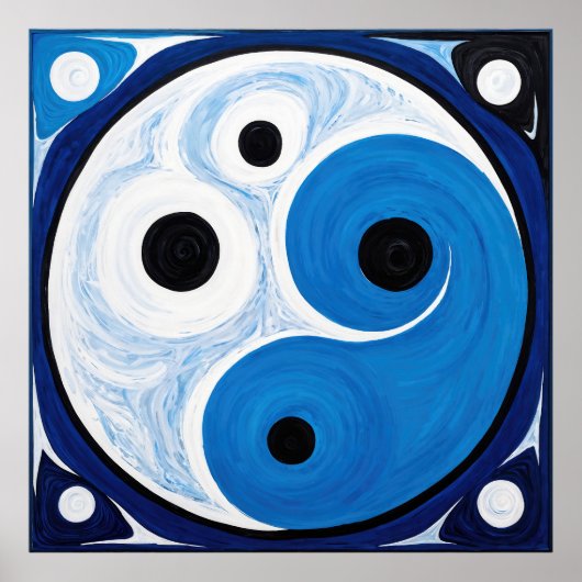 Abstract Yin Yang: Modernist Blauw & Wit Poster (Voorkant)