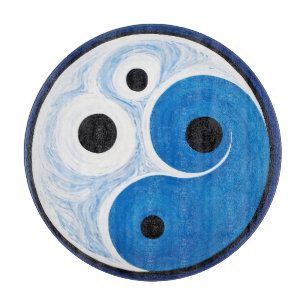 Abstract Yin Yang: Modernist Blauw & Wit Snijplank