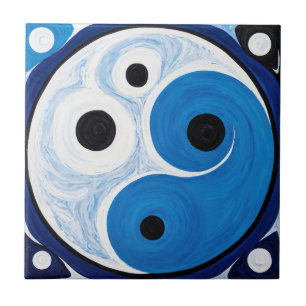 Abstract Yin Yang: Modernist Blauw & Wit Tegeltje