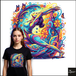 Abstract Yoga Neon Floral Swirl Warrior Pose Tri-Blend Shirt