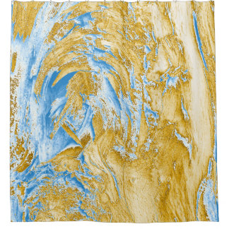 Abstract zacht blauw: gouden aanrakingen. douchegordijn
