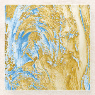 Abstract zacht blauw: gouden aanrakingen. glazen onderzetter
