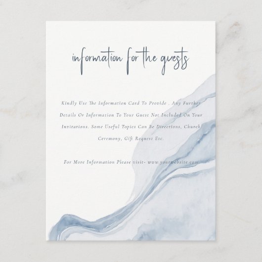 Abstract zacht blauw kuststrand bruiloft detail informatiekaartje (Voorkant)