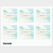 Abstract zacht Blauwgroen blauw Waterverf faux gou Vierkante Sticker (Vel)