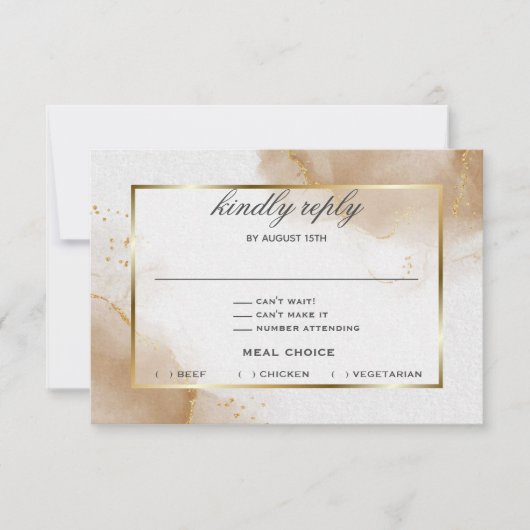 Abstract Zacht Bruin Goud RSVP Kaartje (Voorkant)