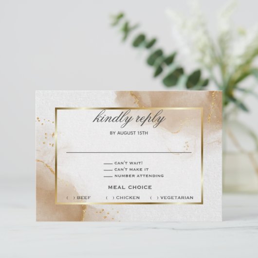 Abstract Zacht Bruin Goud RSVP Kaartje (Staand voorkant)