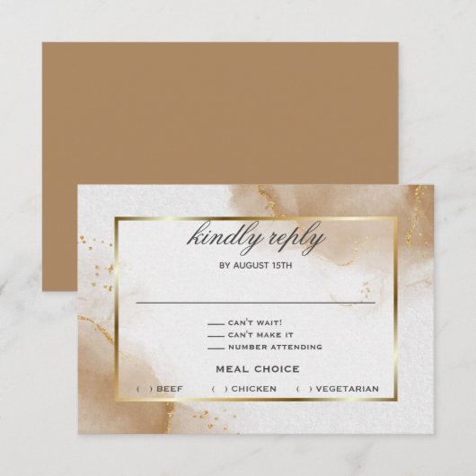 Abstract Zacht Bruin Goud RSVP Kaartje (Voorkant / Achterkant)