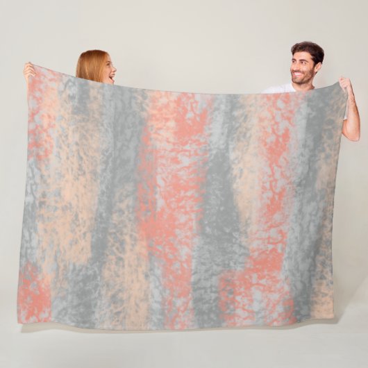 Abstract Zacht Koraal Peach Grey Fleece Deken (In situ)