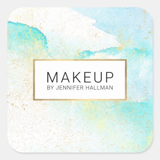 Abstract zachte turquoise blauwe waterverf namaak  vierkante sticker (Voorkant)