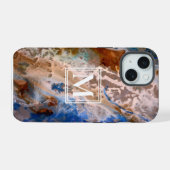 Abstract zandstrandpatroon waterschuim monogram iPhone 15 case (Achterkant horizontaal)