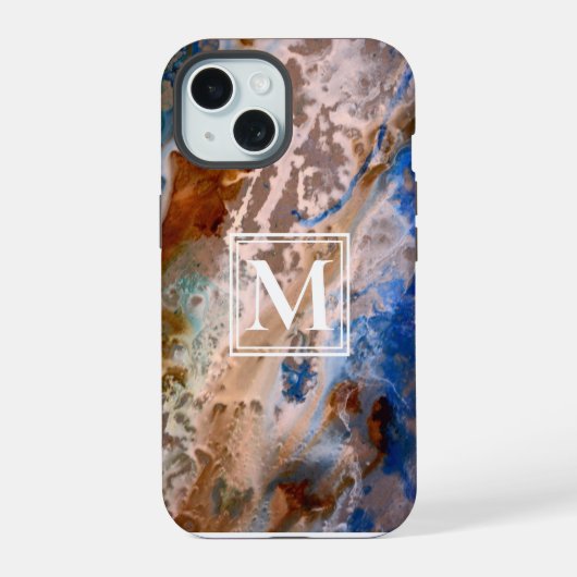Abstract zandstrandpatroon waterschuim monogram iPhone 15 case (Achterkant)