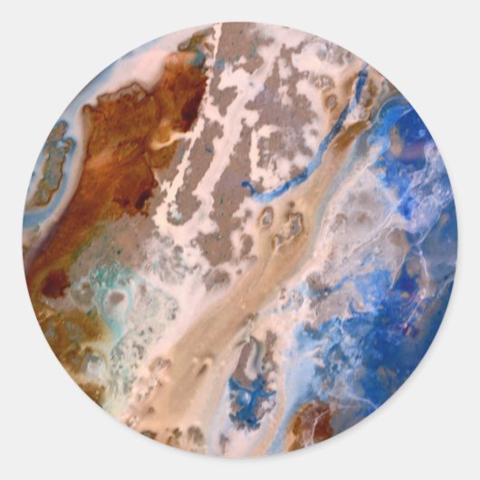 Abstract zandstrandpatroon waterschuimpatroon ronde sticker (Voorkant)