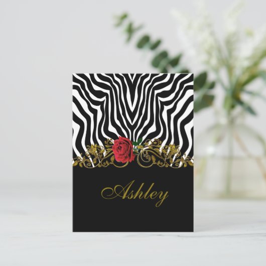 Abstract Zebra - Rood zwart - wit goud Briefkaart (Staand voorkant)