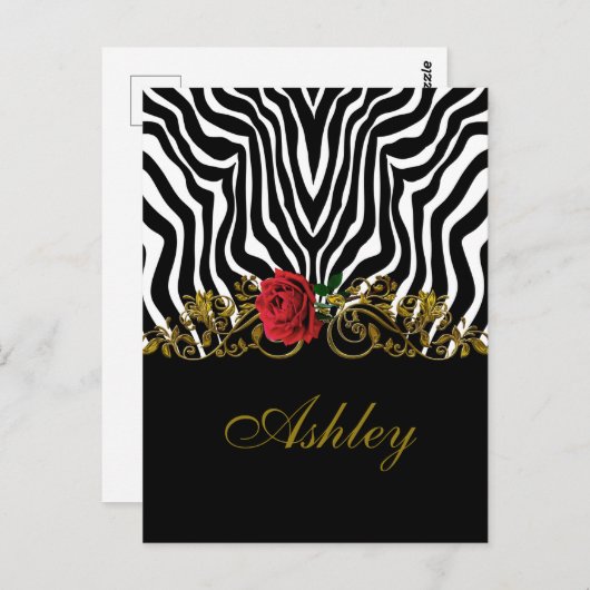 Abstract Zebra - Rood zwart - wit goud Briefkaart (Voorkant / Achterkant)