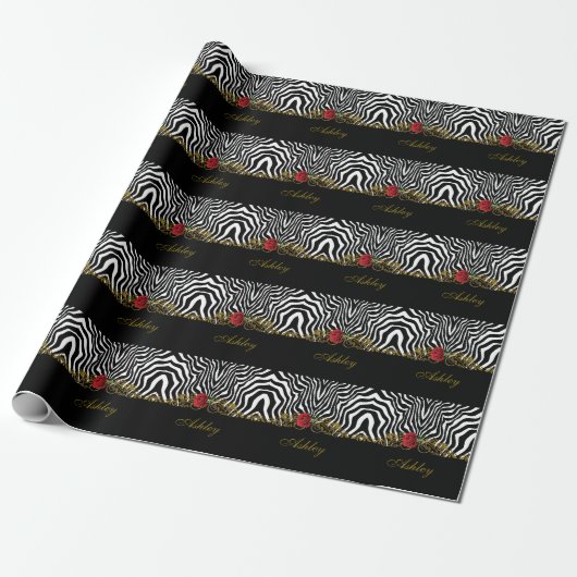 Abstract Zebra - Rood zwart - wit goud Cadeaupapier (Uitgerold)
