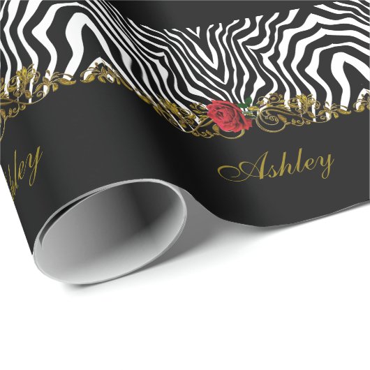 Abstract Zebra - Rood zwart - wit goud Cadeaupapier (Rol Hoek)