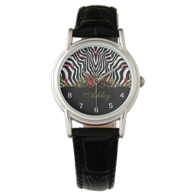 Abstract Zebra - Rood zwart - wit goud Horloge (Voorkant)