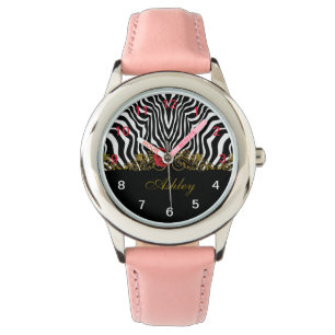 Abstract Zebra - Rood zwart - wit goud Horloge