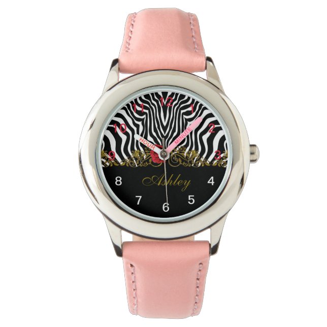 Abstract Zebra - Rood zwart - wit goud Horloge (Voorkant)