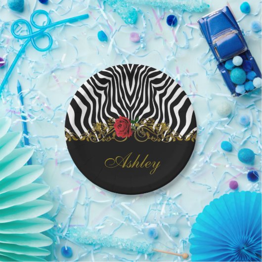 Abstract Zebra - Rood zwart - wit goud Papieren Bordje (Feest)