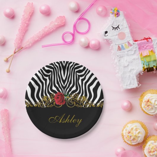 Abstract Zebra - Rood zwart - wit goud Papieren Bordje (Feest)