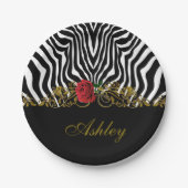 Abstract Zebra - Rood zwart - wit goud Papieren Bordje (Voorkant)