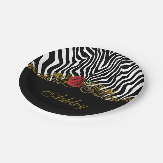 Abstract Zebra - Rood zwart - wit goud Papieren Bordje (Gekanteld)