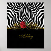 Abstract Zebra - Rood zwart - wit goud Poster (Voorkant)