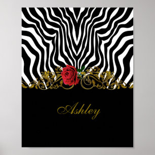 Abstract Zebra - Rood zwart - wit goud Poster