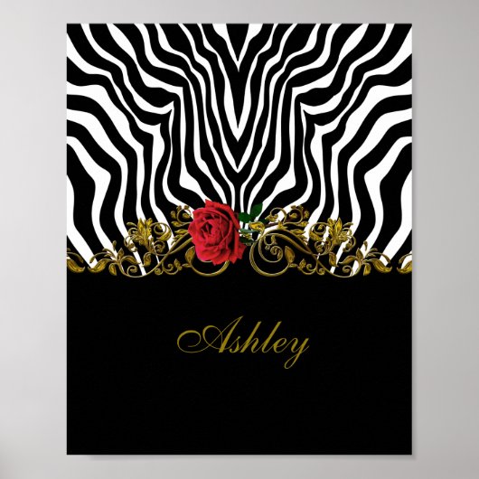 Abstract Zebra - Rood zwart - wit goud Poster (Voorkant)
