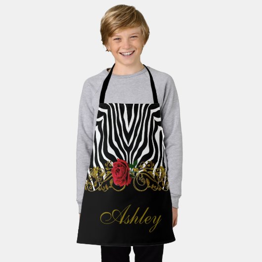 Abstract Zebra - Rood zwart - wit goud Schort (Gedragen)