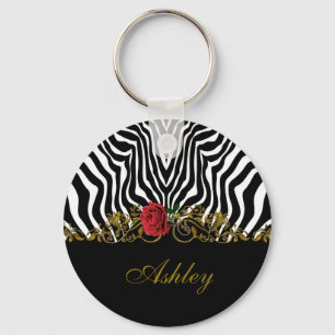 Abstract Zebra - Rood zwart - wit goud Sleutelhanger