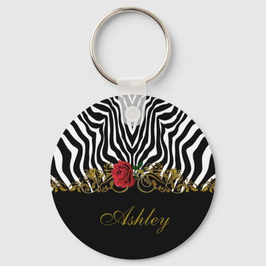 Abstract Zebra - Rood zwart - wit goud Sleutelhanger (Voorkant)