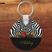 Abstract Zebra - Rood zwart - wit goud Sleutelhanger (Voorkant)