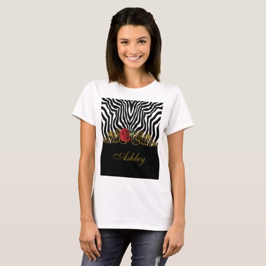 Abstract Zebra - Rood zwart - wit goud T-shirt (Voorkant volledig)